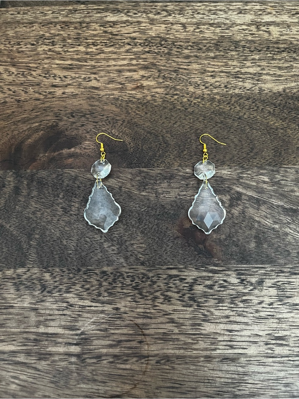 Clear Faceted Drop Earrings with Gold Hooks